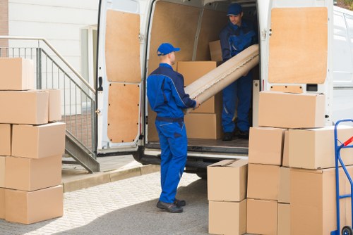 Student removal boxes prepared for a South Kensington move