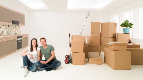 Charity donation items arranged for reuse after a house move