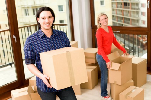 Local house movers in Southkensington carrying boxes through a residential move